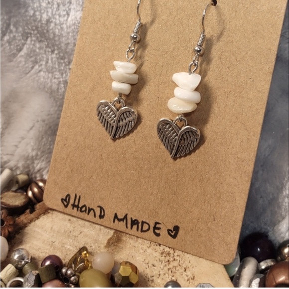 Opal Angel Wing Artisan Earrings Handmade - Picture 1 of 16